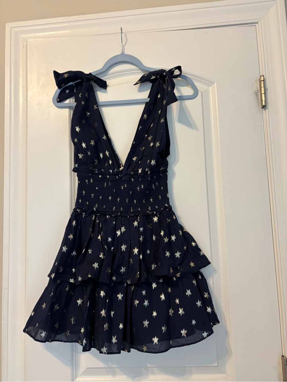 LoveShackFancy Navy Dress with Gold Star Print